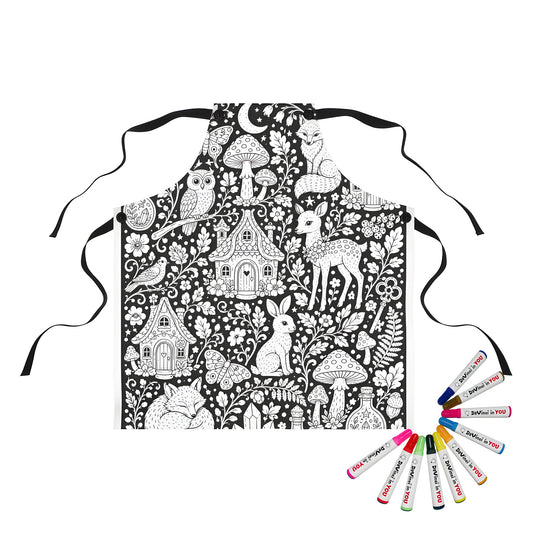 Enchanted Woodland Apron coloring kit mockup with polyester and graphic print