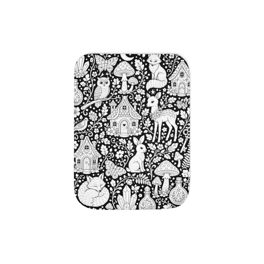 Enchanted Woodland Sherpa Blanket coloring kit mockup with polyester and graphic print