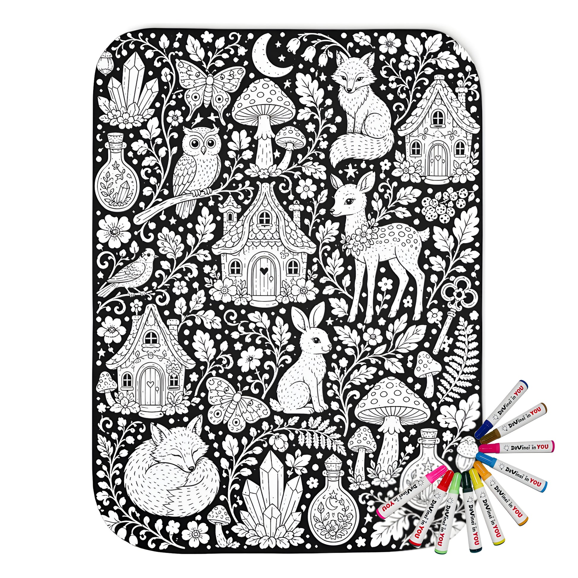 Enchanted Woodland Sherpa Blanket coloring kit mockup with polyester and graphic print