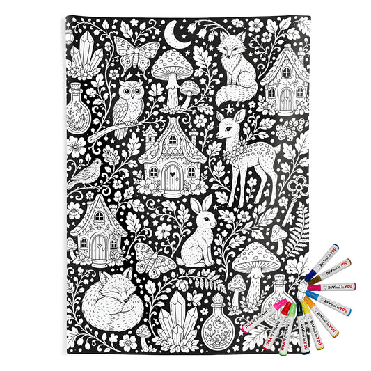 Enchanted Woodland Indoor Wall Tapestry coloring kit mockup with polyester and graphic print