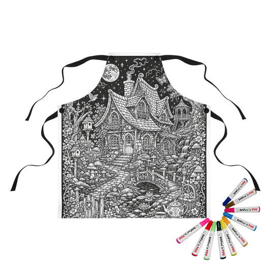 Fairy Cottage Waterfall Apron coloring kit mockup with polyester and graphic print