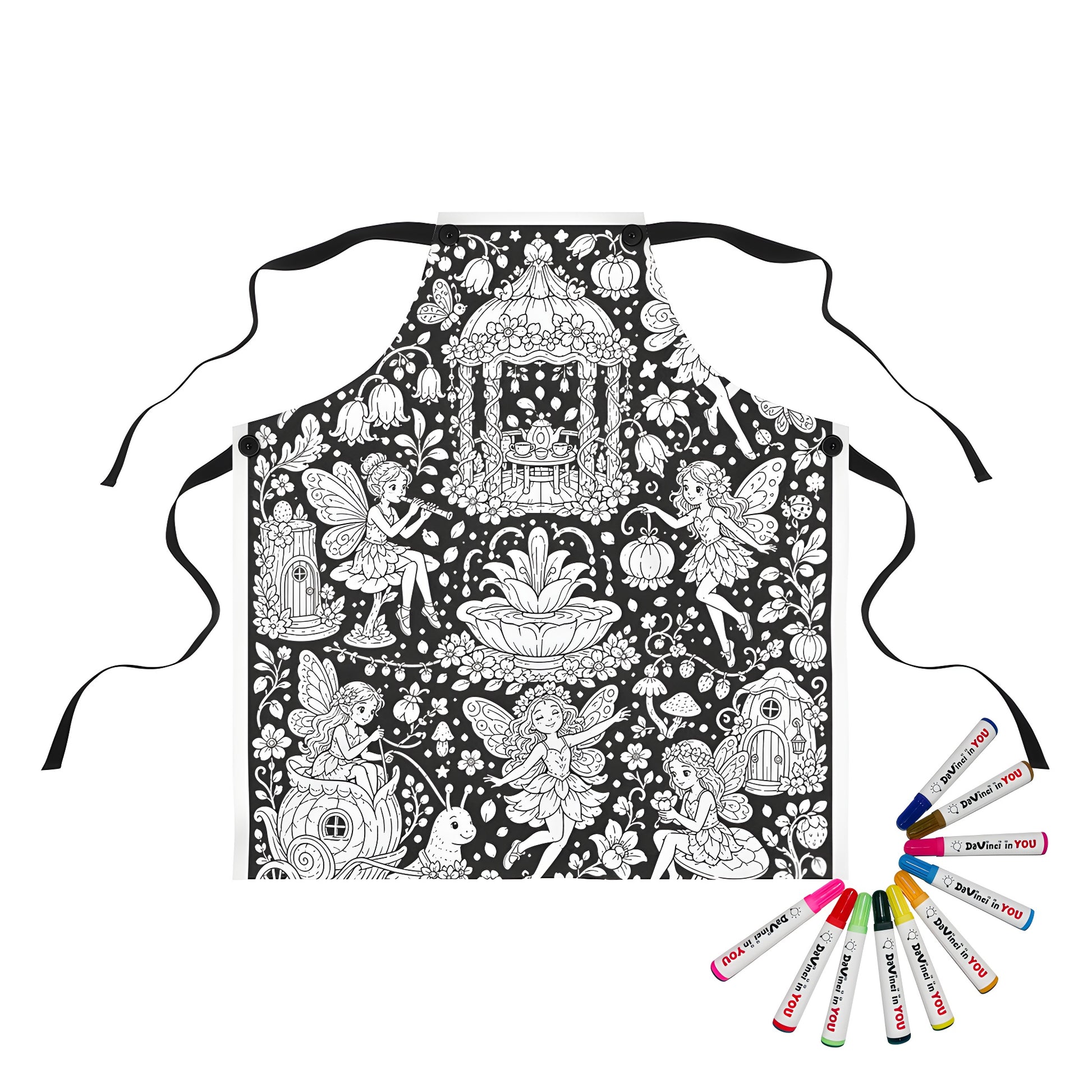 Fairy Garden Festival Apron coloring kit mockup with polyester and graphic print