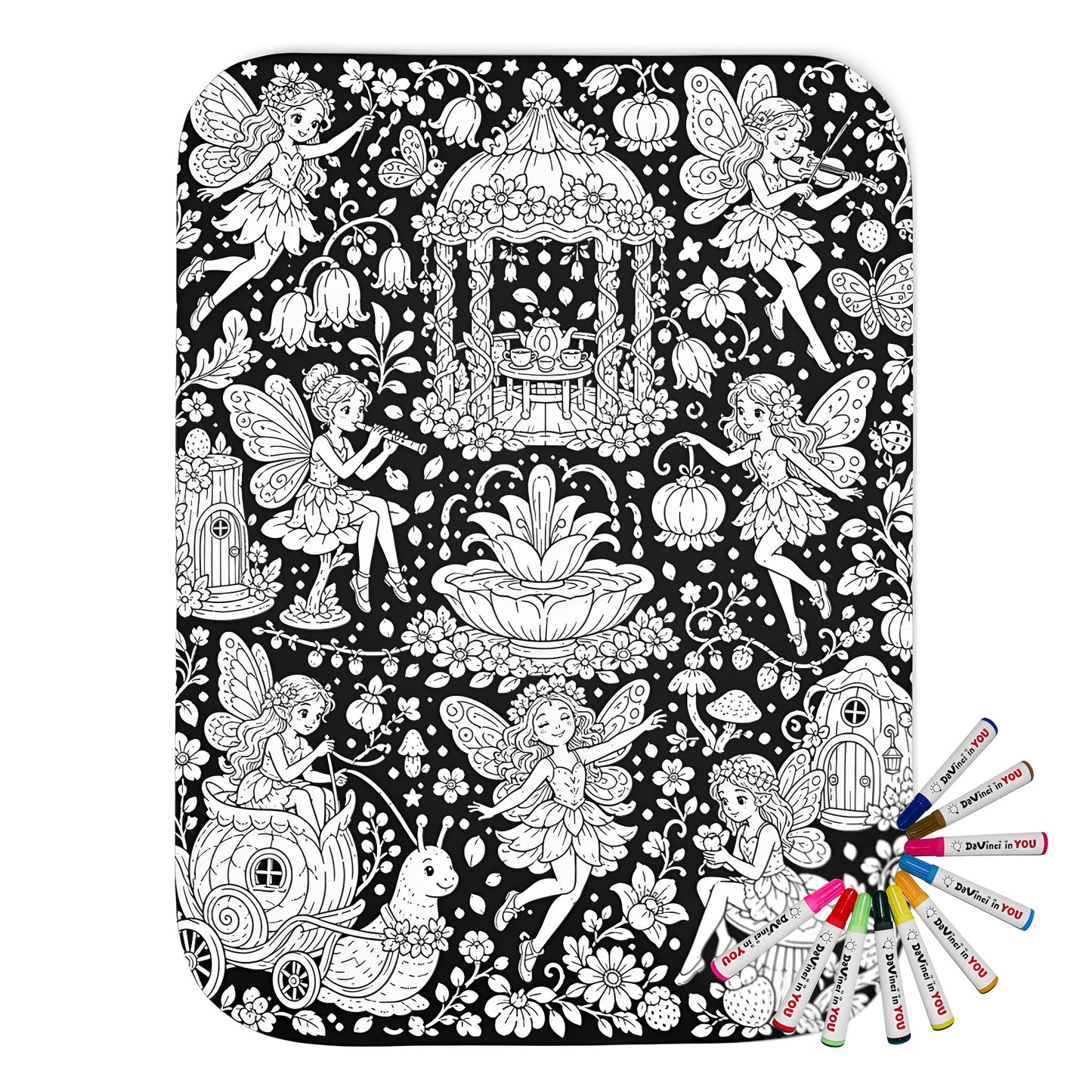 Fairy Garden Festival Sherpa Blanket coloring kit mockup with polyester and graphic print