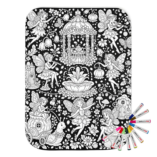 Fairy Garden Festival Sherpa Blanket coloring kit mockup with polyester and graphic print