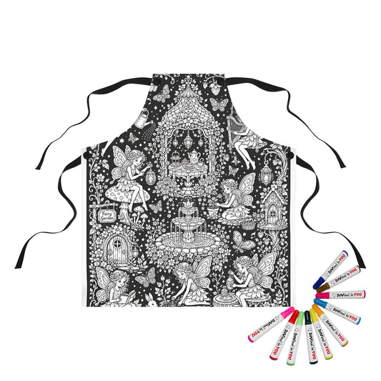 Fairy Garden Tea Party Apron coloring kit mockup with polyester and graphic print