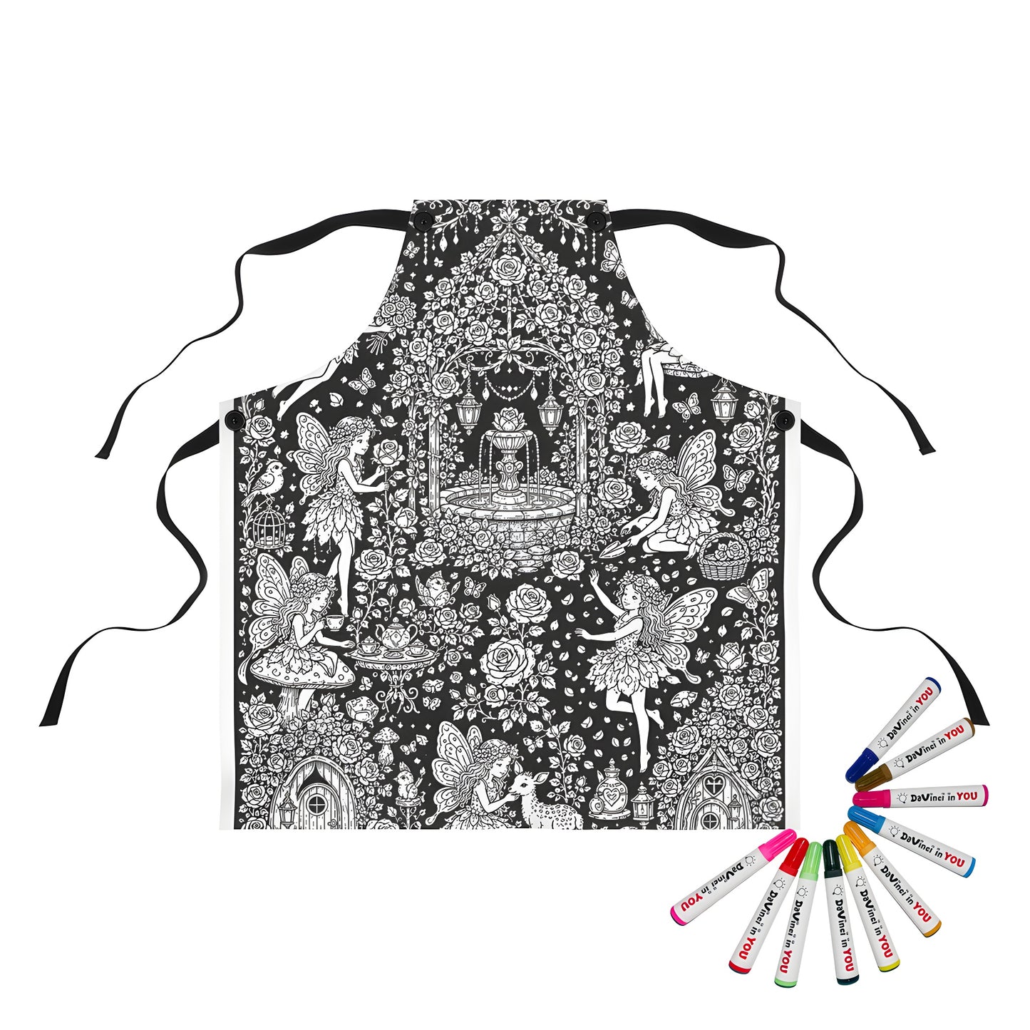 Fairy Rose Garden Apron coloring kit mockup with polyester and graphic print