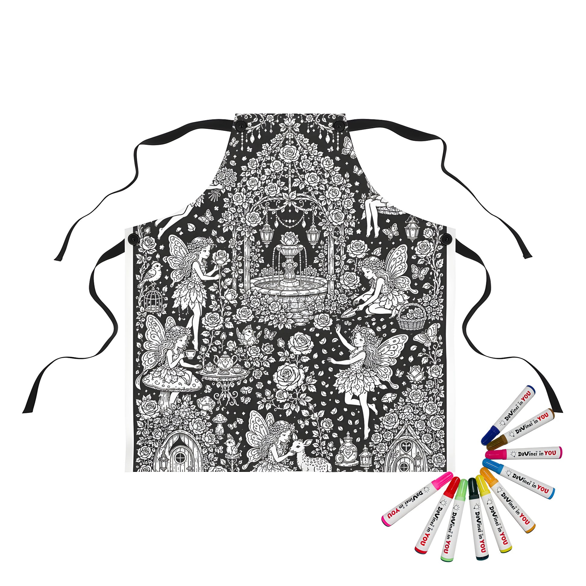 Fairy Rose Garden Apron coloring kit mockup with polyester and graphic print