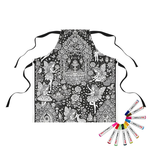 Fairy Rose Garden Apron coloring kit mockup with polyester and graphic print