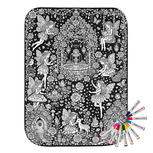 Fairy Rose Garden Sherpa Blanket coloring kit mockup with polyester and graphic print