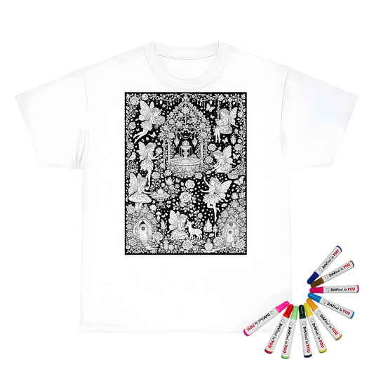 Fairy Rose Garden Kids T-Shirt coloring kit mockup with white base, cotton, and graphic print