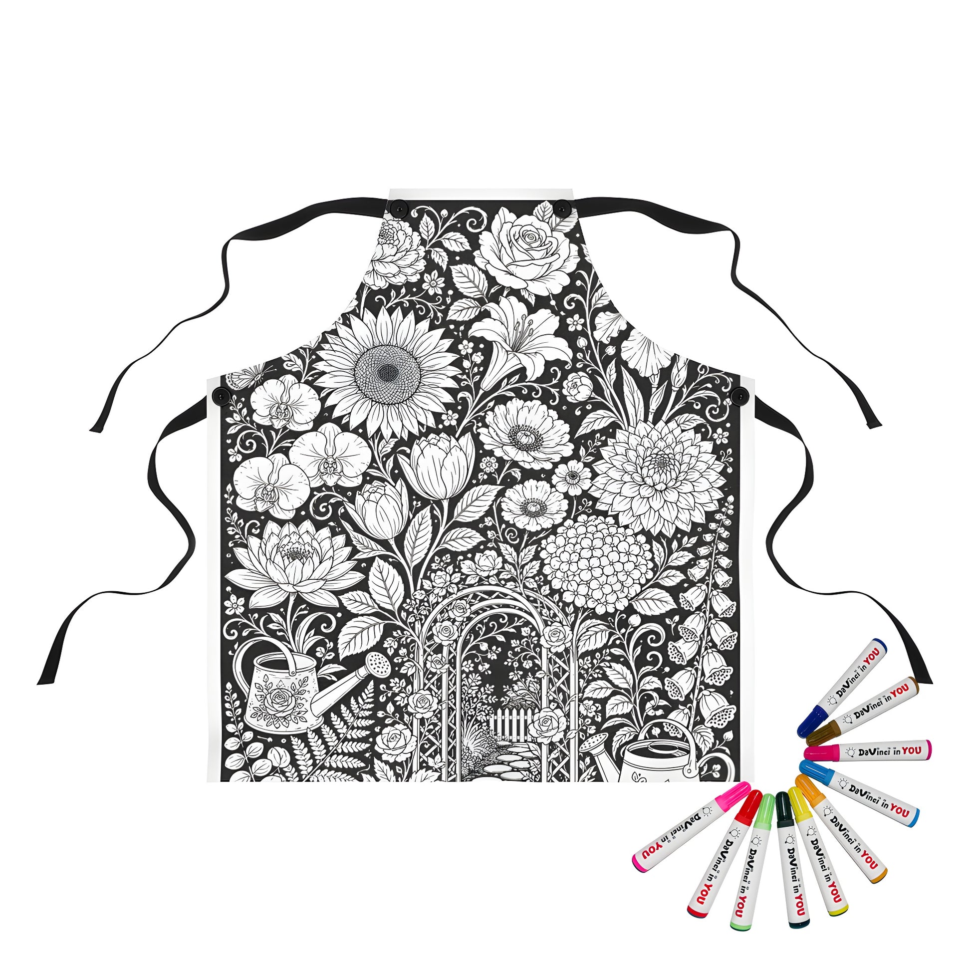 Garden Arbor Blooms Apron coloring kit mockup with polyester and graphic print