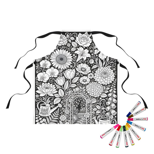Garden Arbor Blooms Apron coloring kit mockup with polyester and graphic print