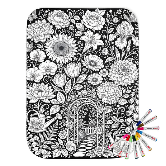 Garden Arbor Blooms Sherpa Blanket coloring kit mockup with polyester and graphic print
