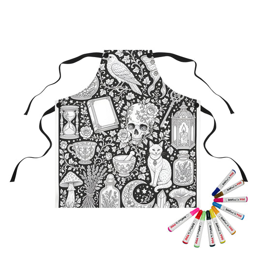 Gothic Apothecary Apron coloring kit mockup with polyester and graphic print
