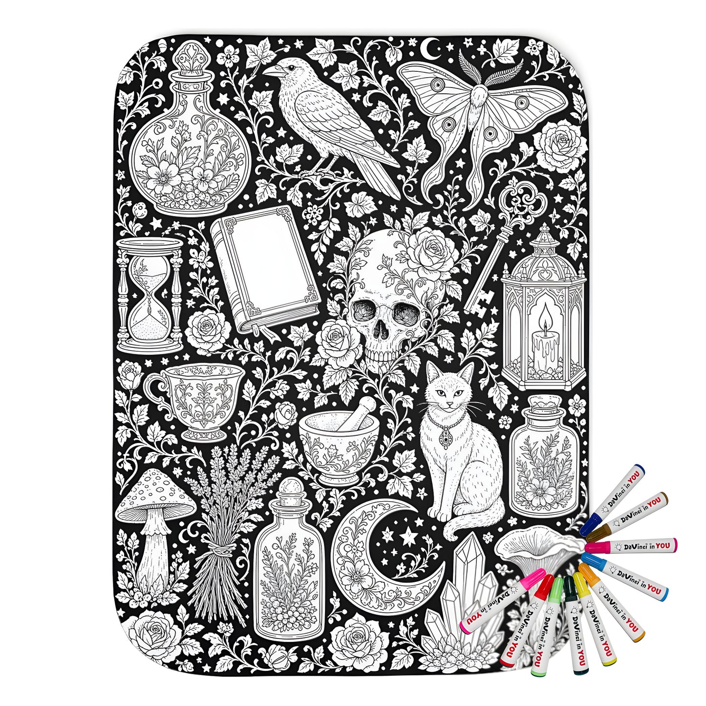 Gothic Apothecary Sherpa Blanket coloring kit mockup with polyester and graphic print