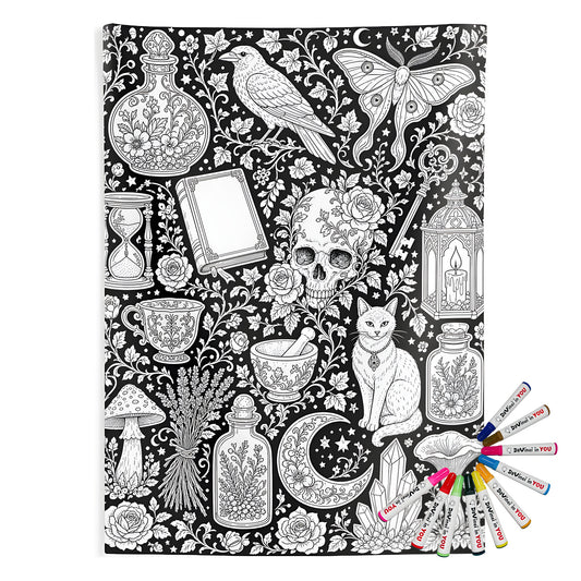 Gothic Apothecary Indoor Wall Tapestry coloring kit mockup with polyester and graphic print