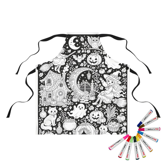 Halloween Witch Magic Apron coloring kit mockup with polyester and graphic print