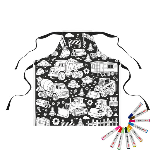 Happy Construction Trucks Apron coloring kit mockup with polyester and graphic print