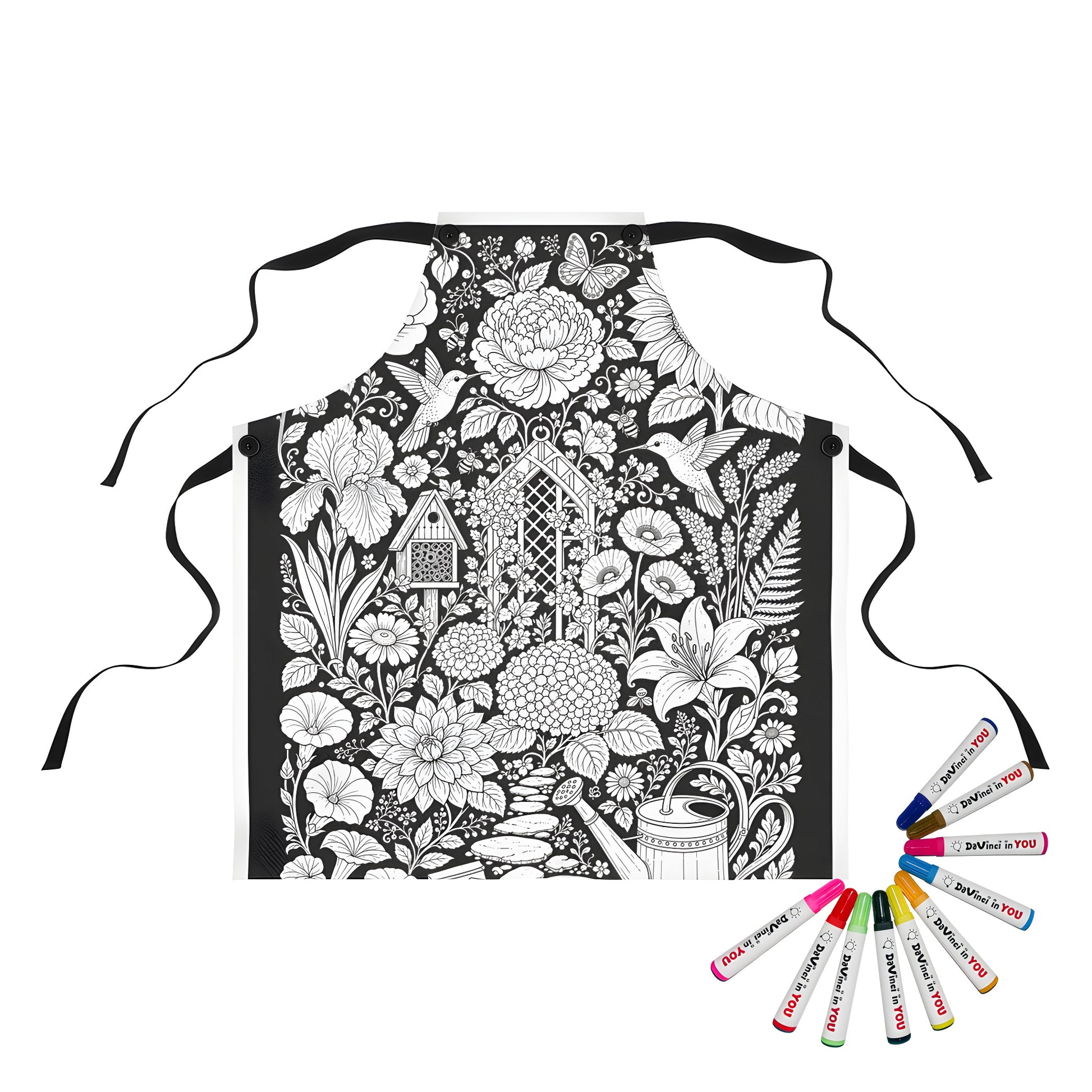 Hummingbird Flower Garden Apron coloring kit mockup with polyester and graphic print