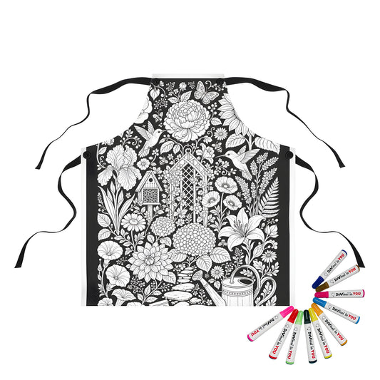 Hummingbird Flower Garden Apron coloring kit mockup with polyester and graphic print