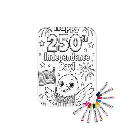 Sherpa coloring blanket with fabric markers featuring an Independence Day patriotic design