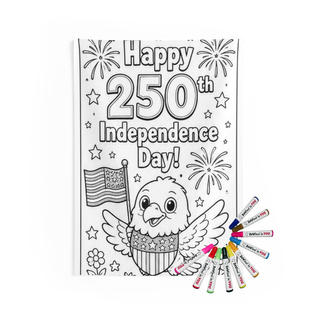 Independence Day Indoor Wall Tapestry coloring kit mockup with polyester and graphic print