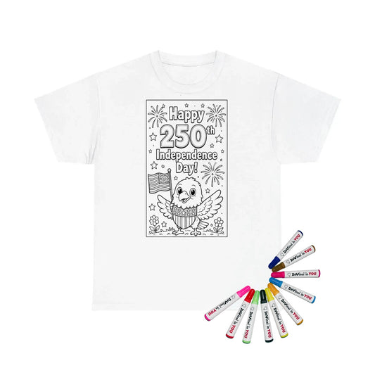 Independence Day Kids T-Shirt coloring kit mockup with white base, cotton, and graphic print