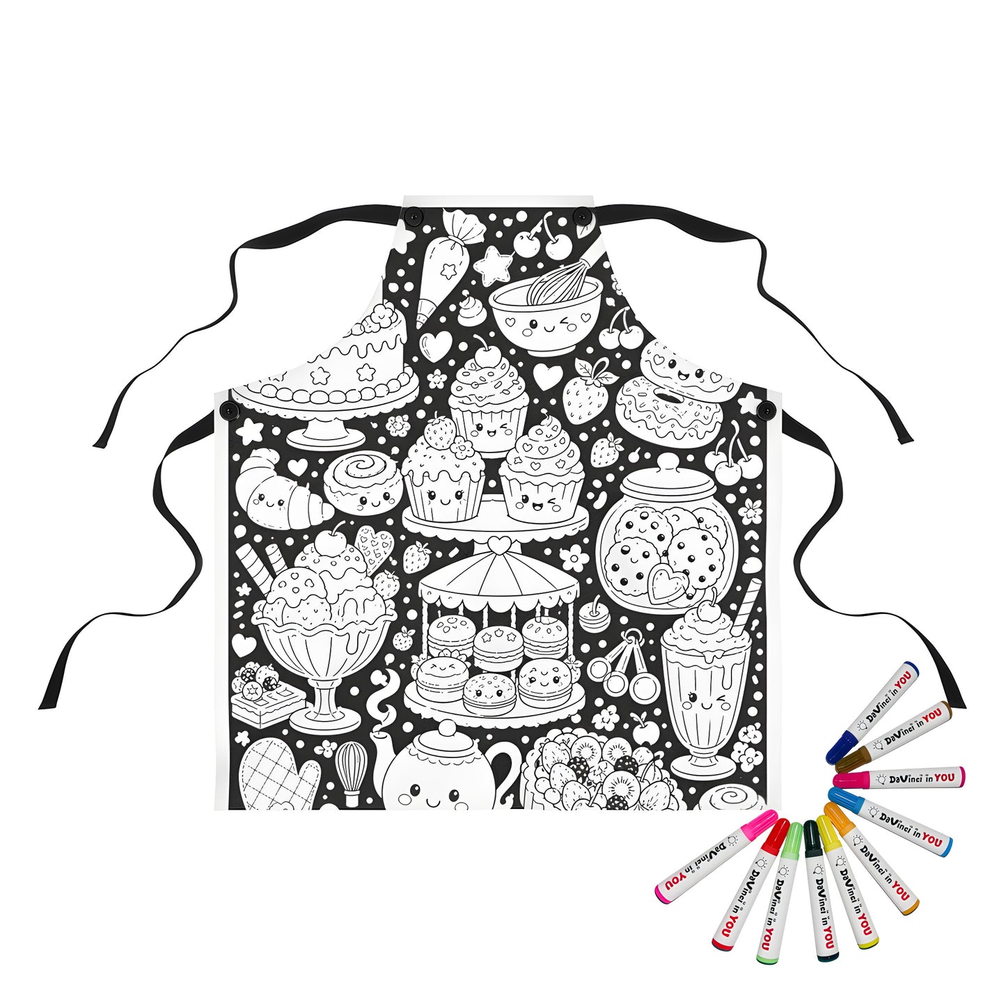 Kawaii Sweet Treats Apron coloring kit mockup with polyester and graphic print