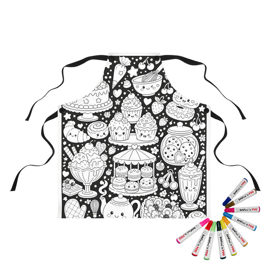 Kawaii Sweet Treats Apron coloring kit mockup with polyester and graphic print