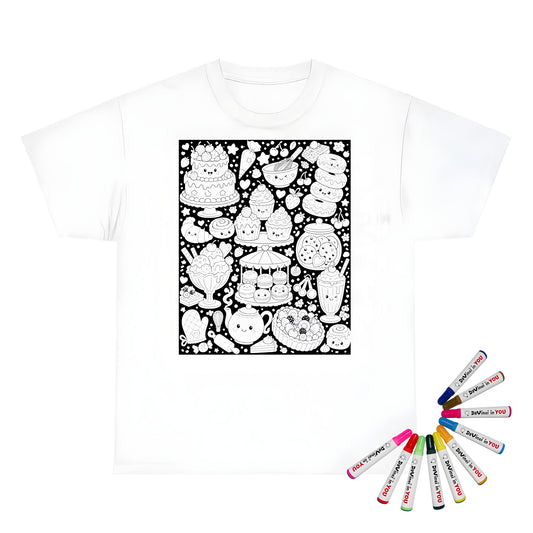 Kawaii Sweet Treats Unisex T-Shirt coloring kit mockup with white base, cotton, and graphic print