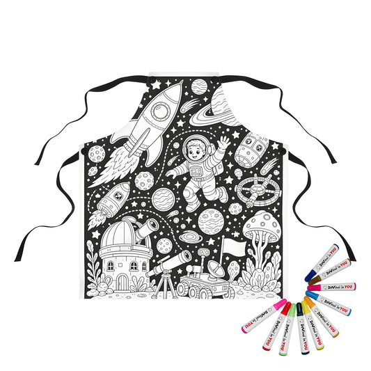Kids Space Adventure Apron coloring kit mockup with polyester and graphic print