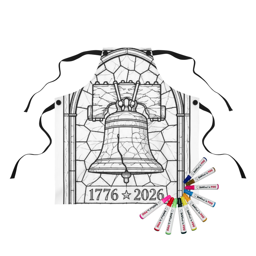 Liberty Bell Patriotic Apron coloring kit mockup with polyester and graphic print