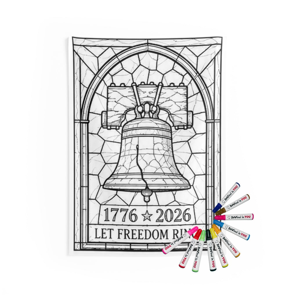 Liberty Bell Patriotic Indoor Wall Tapestry coloring kit mockup with polyester and graphic print