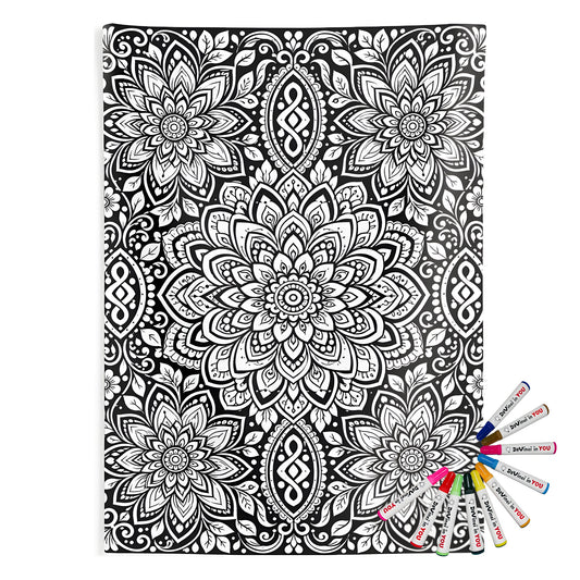 Lotus Bloom Mandala Indoor Wall Tapestry coloring kit mockup with polyester and graphic print
