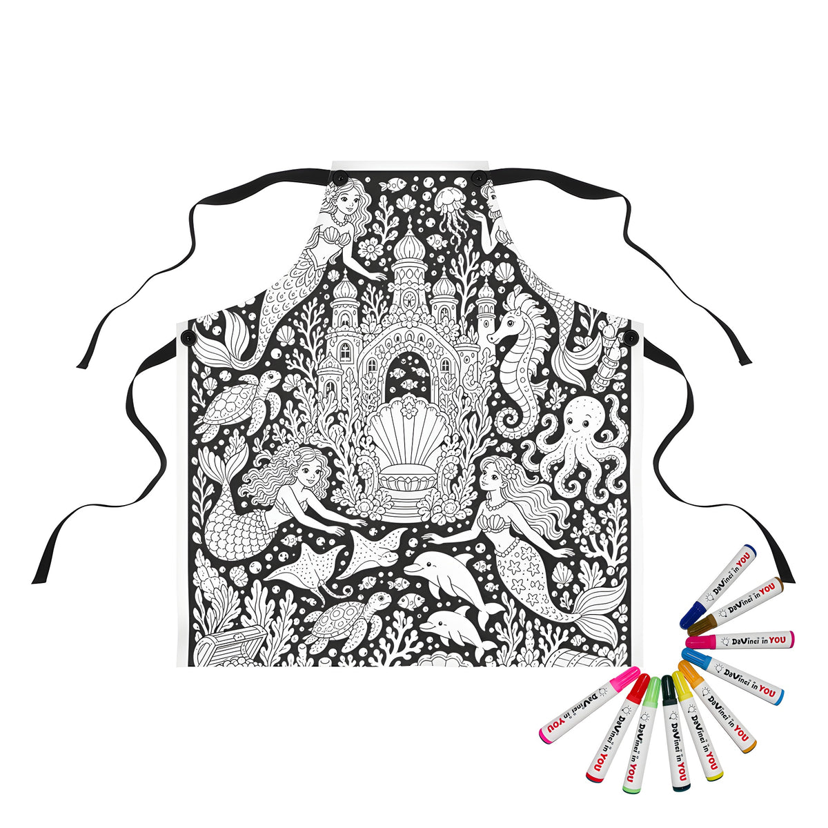 Mermaid Coral Kingdom Apron coloring kit mockup with polyester and graphic print