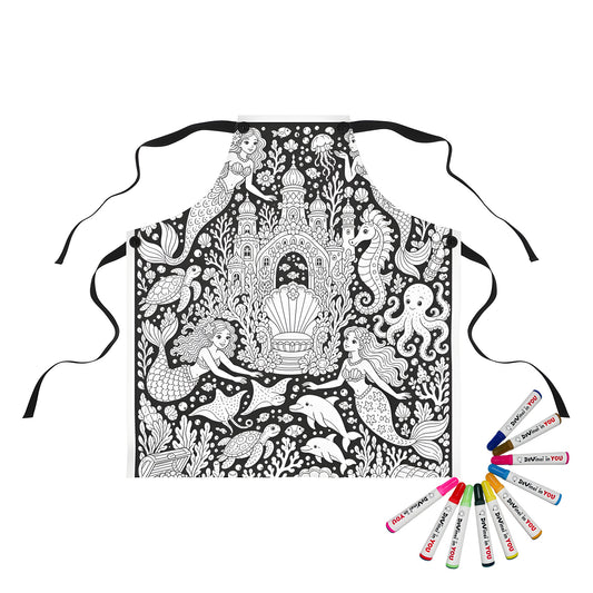 Mermaid Coral Kingdom Apron coloring kit mockup with polyester and graphic print
