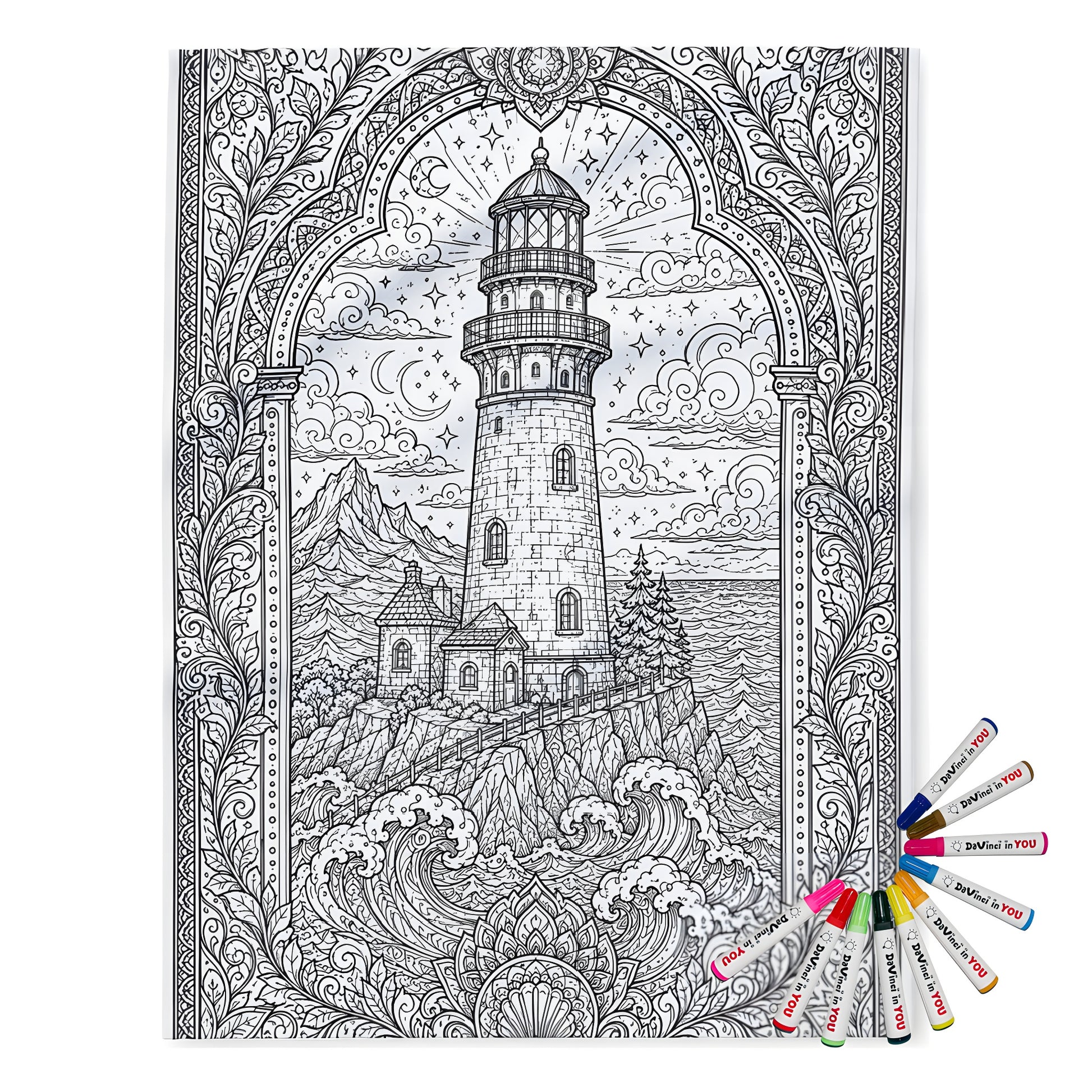 Moonlit Lighthouse By the Sea Fleece Blanket coloring kit mockup with polyester fleece and graphic print