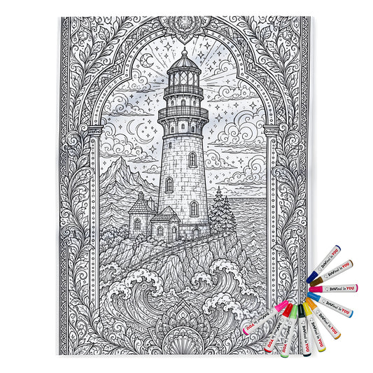 Moonlit Lighthouse By the Sea Fleece Blanket coloring kit mockup with polyester fleece and graphic print