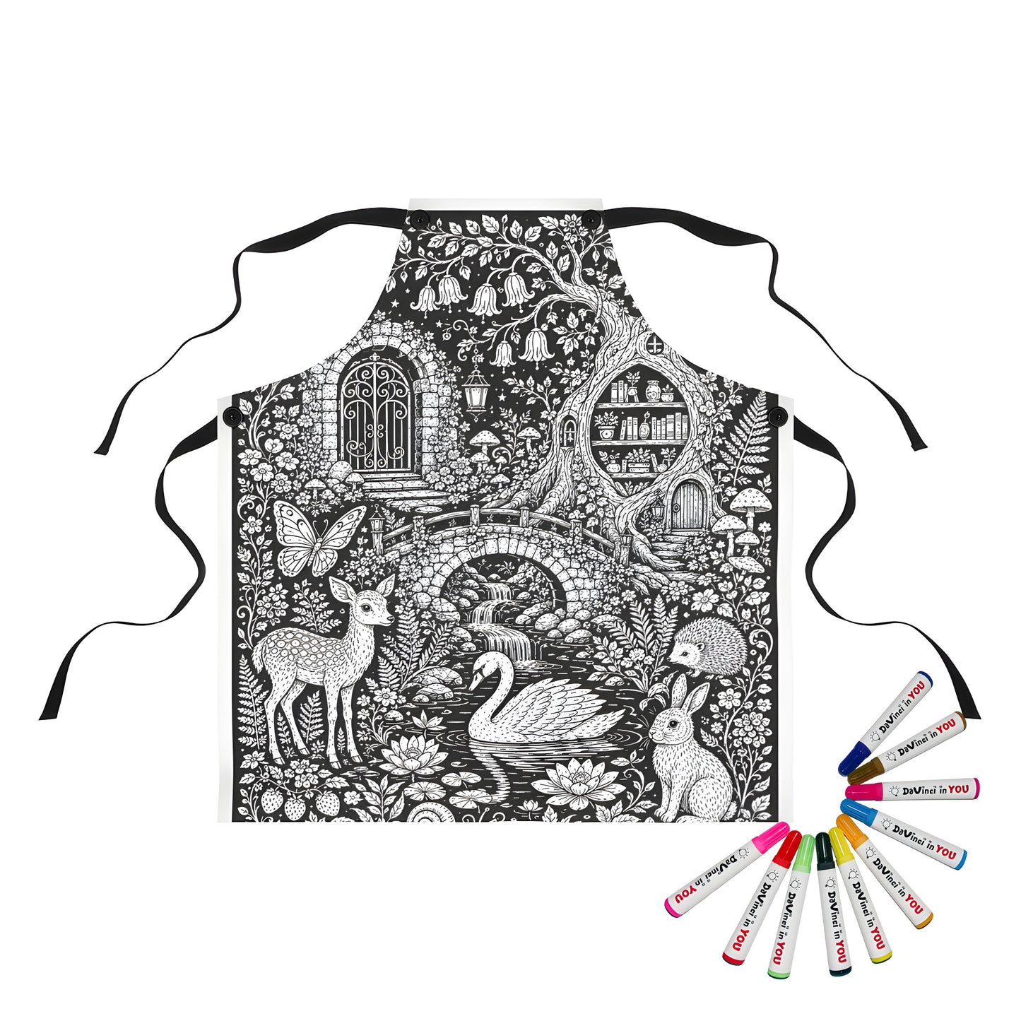 Moonlit Woodland Pond Apron coloring kit mockup with polyester and graphic print