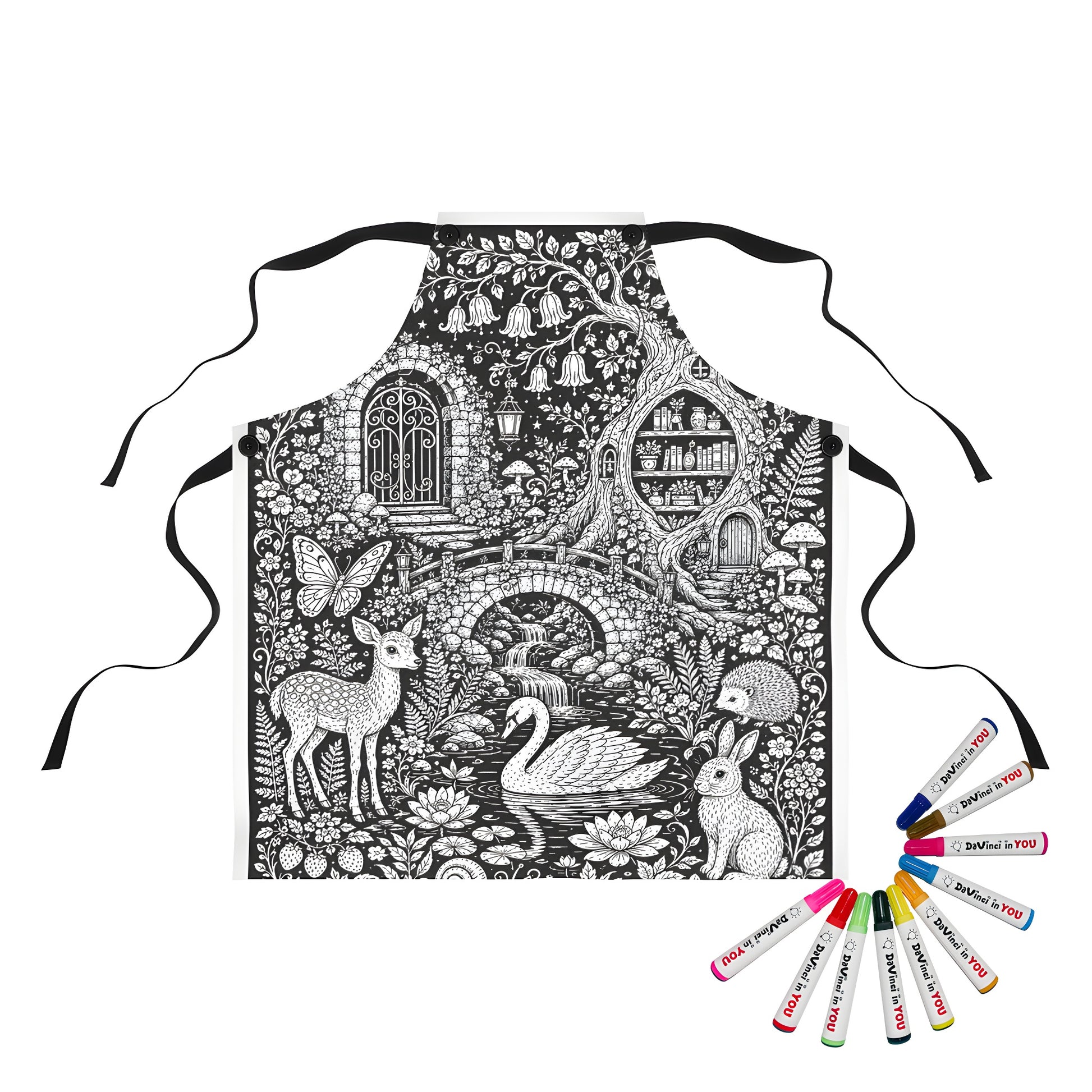 Moonlit Woodland Pond Apron coloring kit mockup with polyester and graphic print