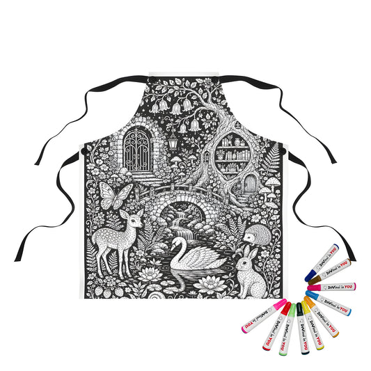 Moonlit Woodland Pond Apron coloring kit mockup with polyester and graphic print