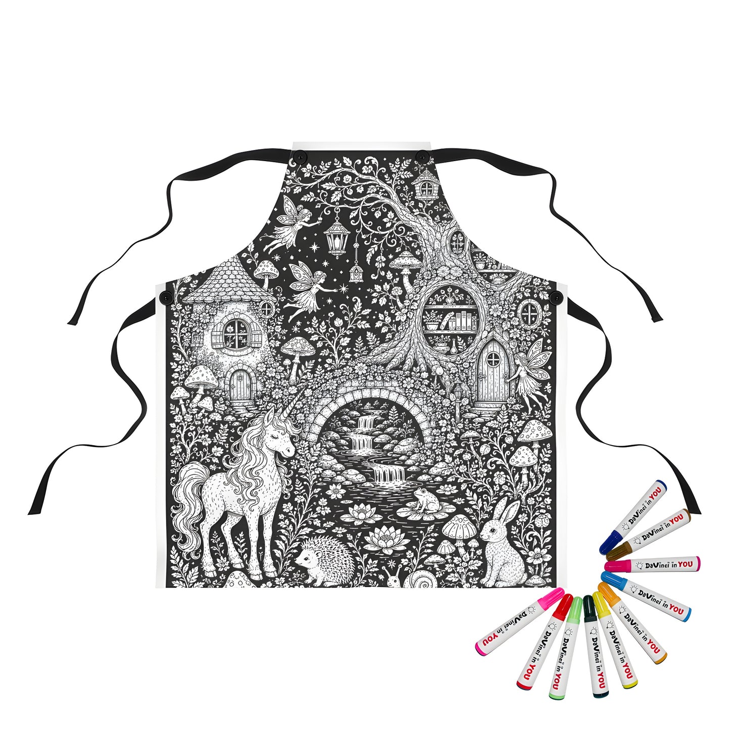 Mushroom Woodland Unicorn Apron coloring kit mockup with polyester and graphic print