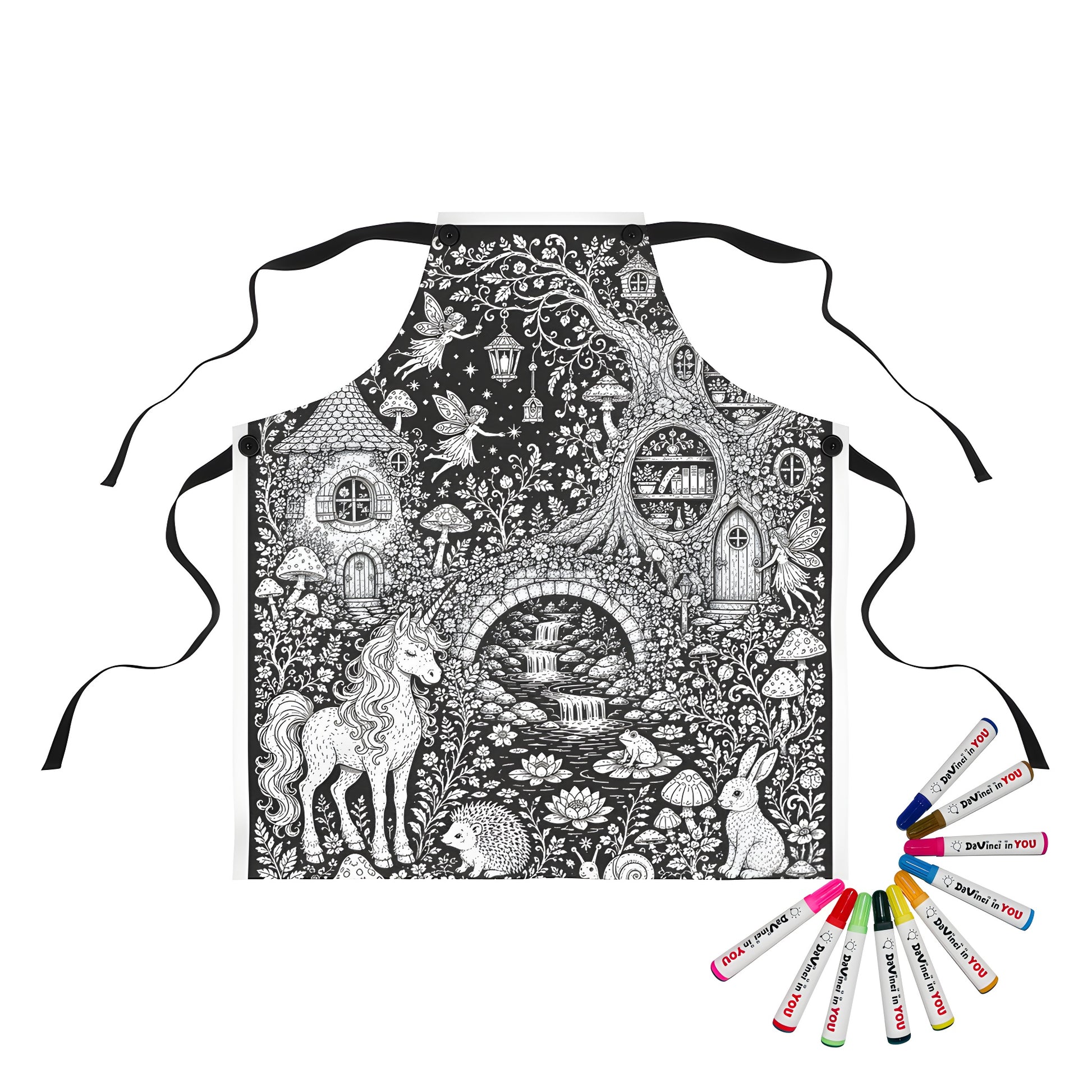 Mushroom Woodland Unicorn Apron coloring kit mockup with polyester and graphic print
