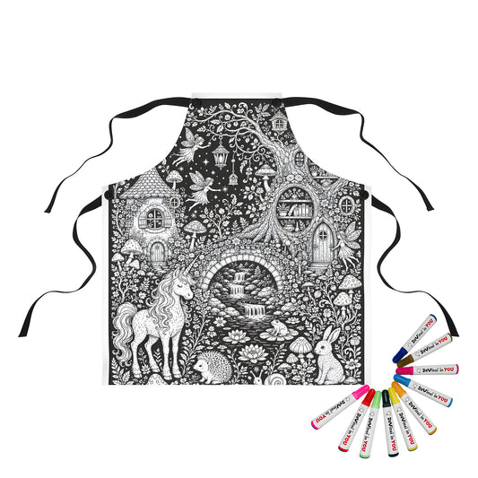 Mushroom Woodland Unicorn Apron coloring kit mockup with polyester and graphic print