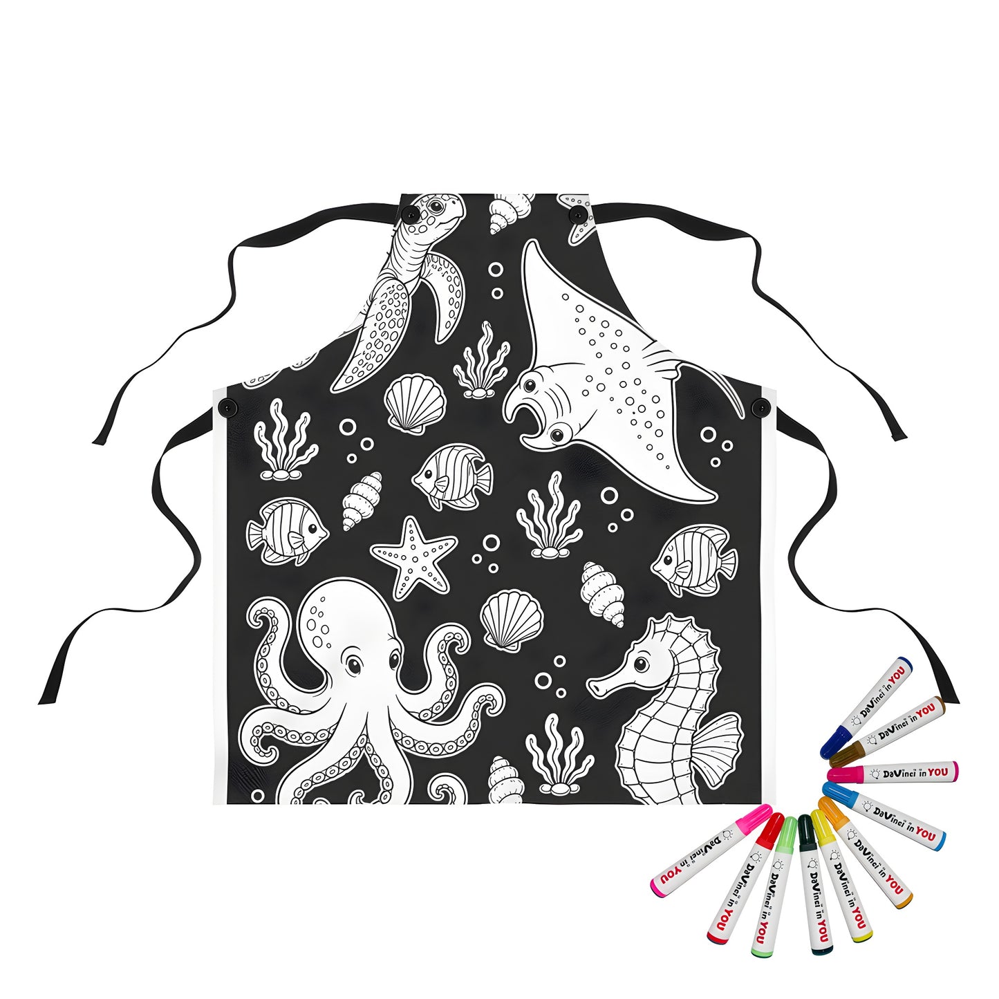 Ocean Friends Apron coloring kit mockup with polyester and graphic print