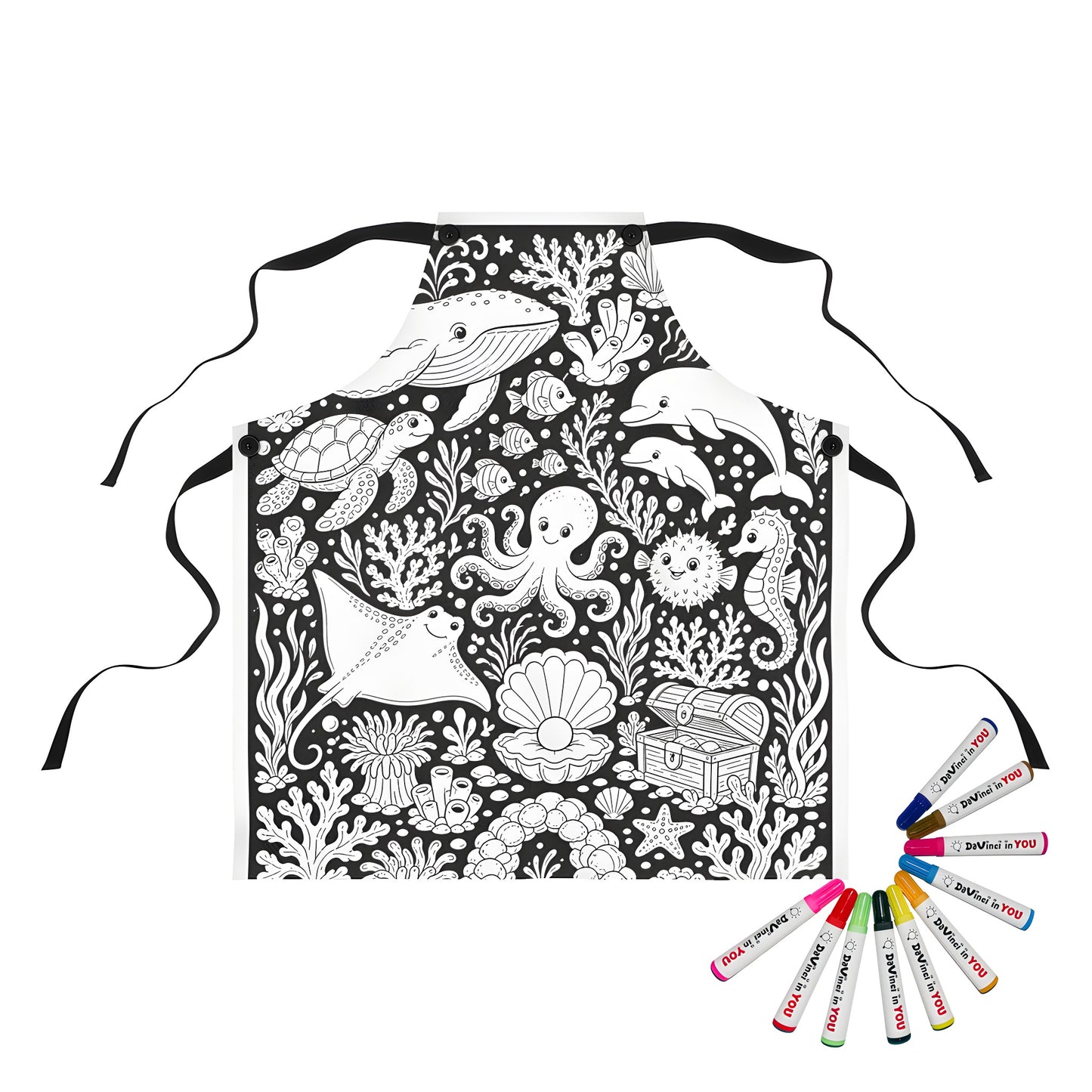 Ocean Reef Friends Apron coloring kit mockup with polyester and graphic print
