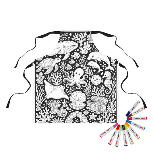 Ocean Reef Friends Apron coloring kit mockup with polyester and graphic print