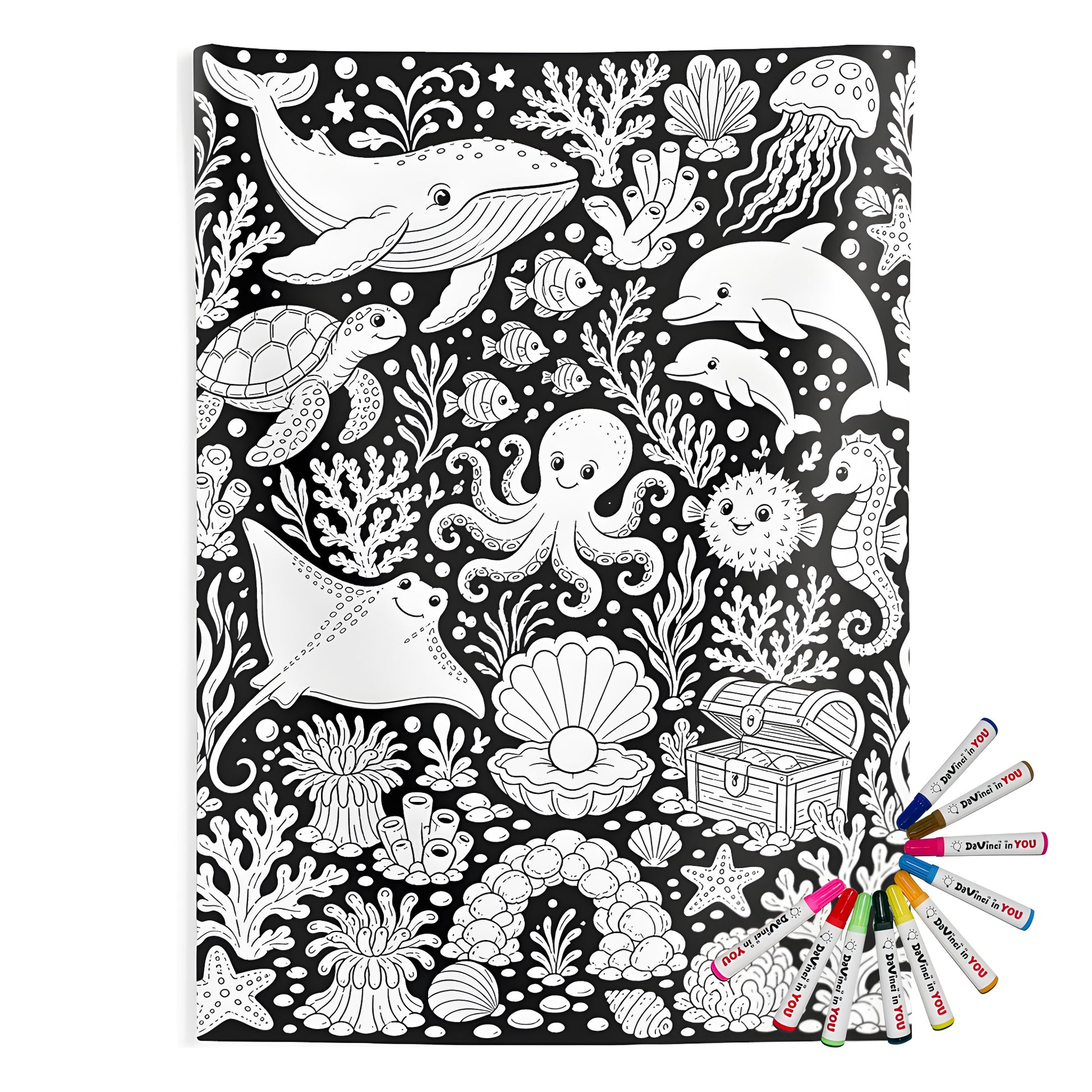 Ocean Reef Friends Indoor Wall Tapestry coloring kit mockup with polyester and graphic print