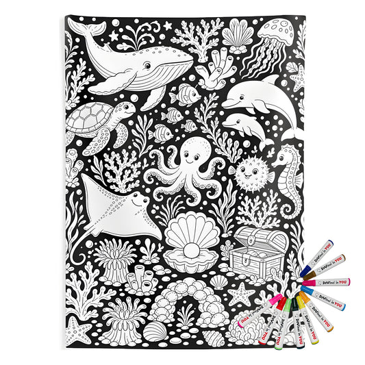 Ocean Reef Friends Indoor Wall Tapestry coloring kit mockup with polyester and graphic print