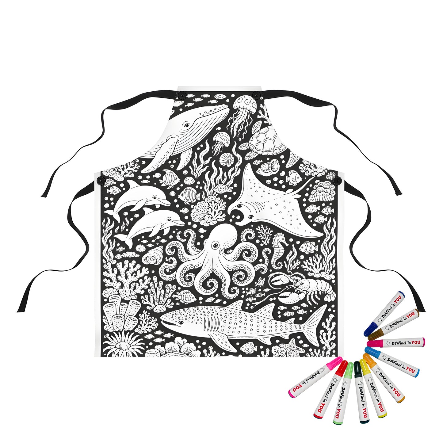 Ocean Wildlife Coral Reef Apron coloring kit mockup with polyester and graphic print